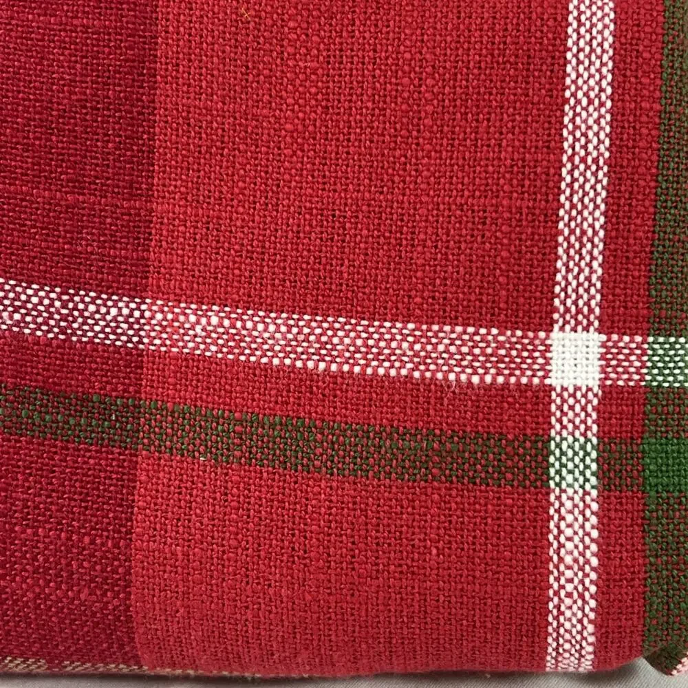 Threshold Round Tablecloth 100% Cotton Red White Green Plaid Holiday Christmas